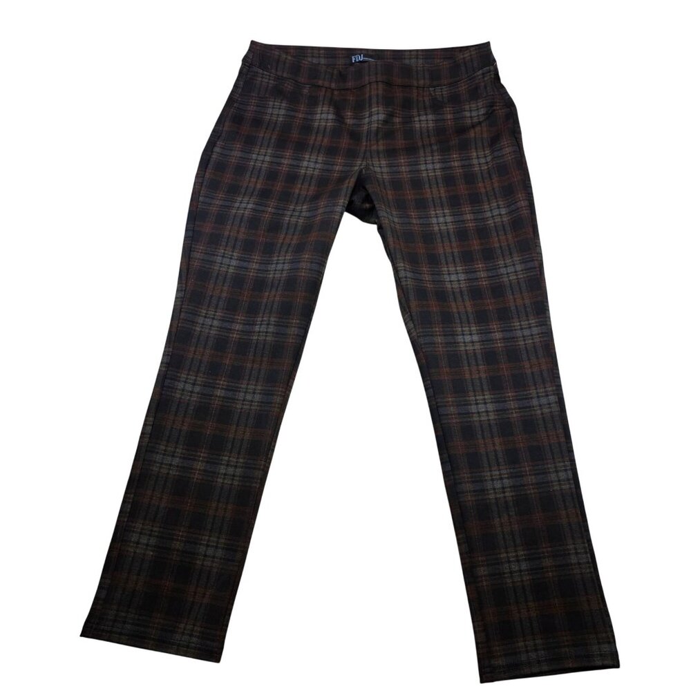 FDJ French Dressing Pull On Slim Leg Clay Plaid Pants 18 Twee Country English